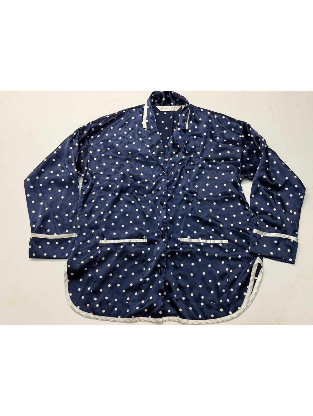 Victoria's Secret Navy Blue Polka Dot Button-Down Satin Pajama Top